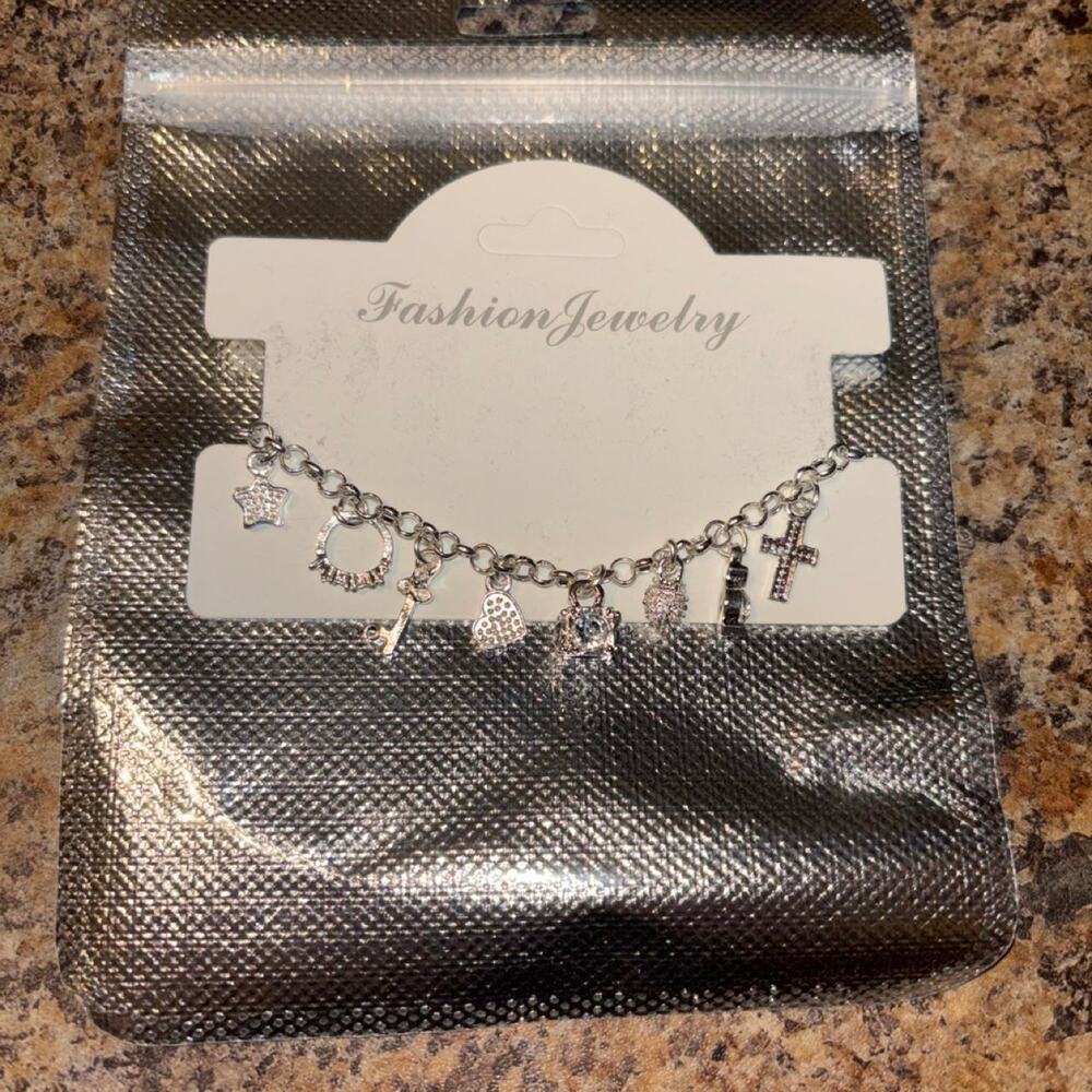 Silver charm bracelet anklet with